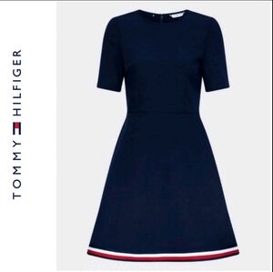 NWT Tommy Hilfiger navy a-line short sleeve color hem mini dress, size 12